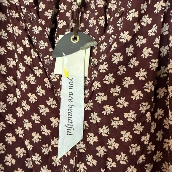 ByTimo Georgette Mini Dress NEW Burgundy Floral Print Women's Size Medium Flowy - Picture 3 of 7